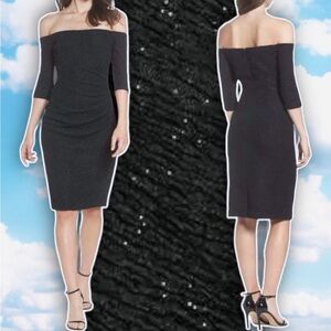 ELIZA J Off the Shoulder Sparkle Crinkle Knit Sheath Dress Wedding Guest Formal